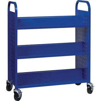 Lorell Double-sided Book Cart, 6 Shelf, Steel, 38&quot; W x 18&quot; D x 46.3&quot; H, Blue