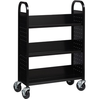 Lorell Single-sided Steel Book Cart, 3 Shelf, Steel, 32&quot; W x 14&quot; D x 46&quot; H, Black