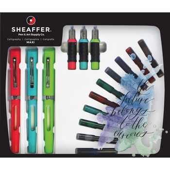 Sheaffer Maxi Calligraphy Kit, Red, Green, Purple, Turquoise, Brown, Blue, Black, Black/Blue Ink
