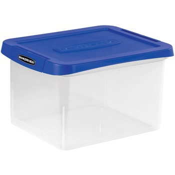 Bankers Box Heavy Duty Plastic File Box, Letter/Legal, Lid Lock Closure, Stackable, Plastic, Clear, Blue