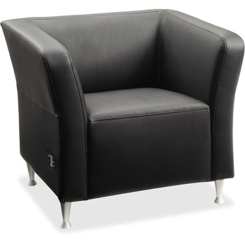 Lorell Fuze Modular Series Guest Seating, Leather/Brushed Aluminum, 32.5&quot; W x 28.3&quot; D x 29.5&quot; H, Black