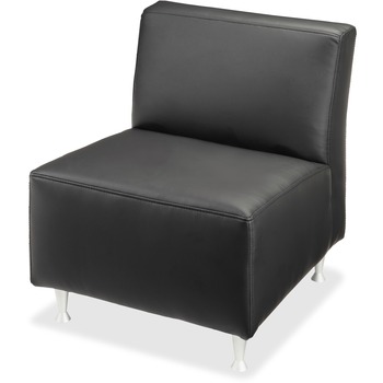 Lorell Fuze Modular Series Guest Seating, Leather, Brushed Aluminum Frame, 32.5&quot; W x 28.3&quot; D x 29.5&quot; H, Black
