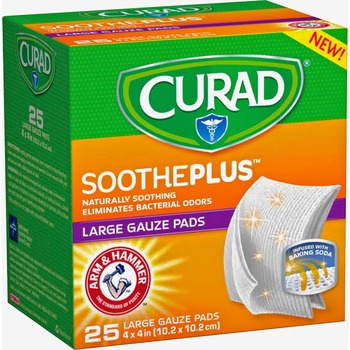 Curad SoothePlus Medium Non-Stick Pads, 4&quot; x 4&quot;, White, 25/BX