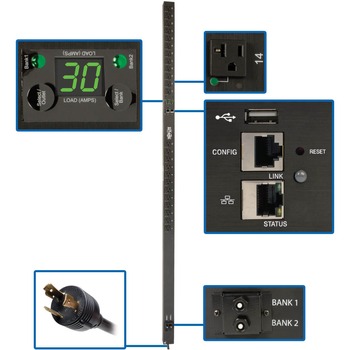 Tripp Lite by Eaton 2.9kW Single-Phase Switched PDU, LX Platform, Outlet Monitoring, L5-30P Plug, 0U, TAA