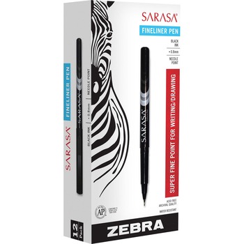 Zebra Sarasa Porous Pen, 0.8 mm, Fine, Black, Dozen