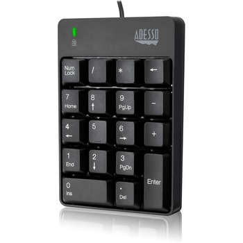 Adesso USB Spill Resistant 18-Key Numeric Keypad, Cable Connectivity, Black