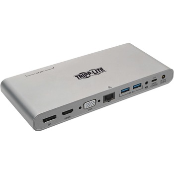 Tripp Lite by Eaton USB-C Dock, Dual Display - 4K HDMI/DP, VGA, USB 3.2 Gen 1, USB-A/C Hub, GbE, 100W PD Charging, Silver