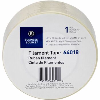 Business Source Heavy-duty Filament Tape, 60 yd x 2&quot;, 3&quot; Core, Fiberglass, White