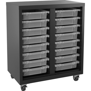 Lorell Pull-out Bins Mobile Storage Unit, 36&quot; H x 30&quot; W, Recycled, Steel, Black/Clear