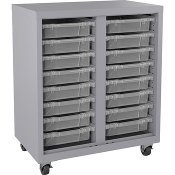 Lorell Pull-out Bins Mobile Storage Unit, 36&quot; H x 30&quot; W, Recycled, Steel, Platinum/Clear