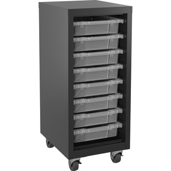 Lorell Pull-out Bins Mobile Storage Tower, 36&quot; H x 15&quot; W, Recycled, Steel, Black/Clear