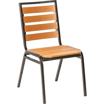 Lorell Outdoor Chair, Faux Wood, Four-legged Base, 23.5&quot; L x 18.5&quot; W x 35.4&quot; H, Teak, 4/CT