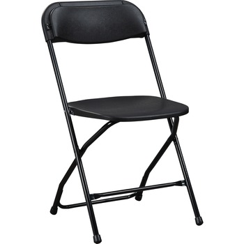 Lorell Folding Chair, X-Style Base, 17.8&quot; L x 17&quot; W x 31.5&quot; H, Plastic, Black, 4/CT