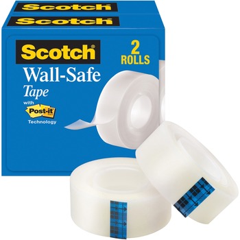 Scotch Wall-Safe Tape, 0.75&quot; Width x 66.67 ft Length, Easy to Use, Smooth, Translucent, 2/PK