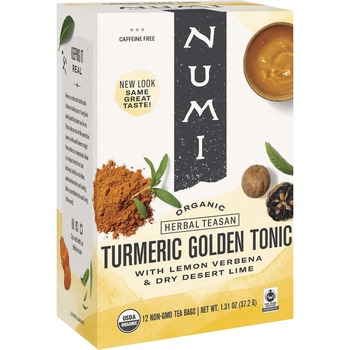 Numi Organic Turmeric Golden Tonic Herbal Tea Bag, 1.3 oz, 12/Box