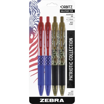 Zebra Pen Orbitz Patriotic Collection Ballpoint Pens, Medium Pen Point, 1 mm Pen Point Size, 4/PK