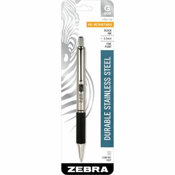 Zebra Pen G-402 4 Series Gel Retractable Pen, Fine Point, 0.5 mm Point, Black Ink