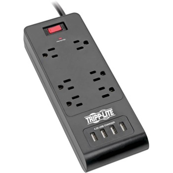 Tripp Lite by Eaton Surge Protector Power Strip, 6-Outlets, 4 USB Ports, 6&#39; Cord, Black