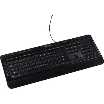 Verbatim Illuminated Wired Keyboard - Cable Connectivity - USB Type A Interface - Compatible with Windows, Mac OS, Linux - Media Player Hot Key(s) - Black