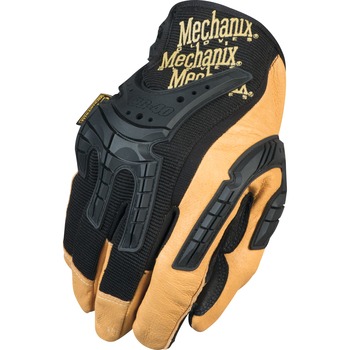 Mechanix Wear Leather Work Gloves, Heavy Duty, Leather/Thermoplastic Rubber/Spandex, Black/Brown, Large/Size 10
