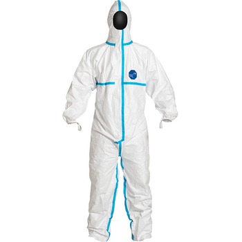 DuPont Tychem Protective Coverall, Elastic Wrist &amp; Ankle, HDPE, Nonwoven, Medium, White, 25/CS