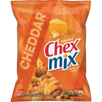 Chex Mix Cheddar Snack Mix, Cheddar Cheese/Corn/Wheat, 3.75 oz, 8/Carton