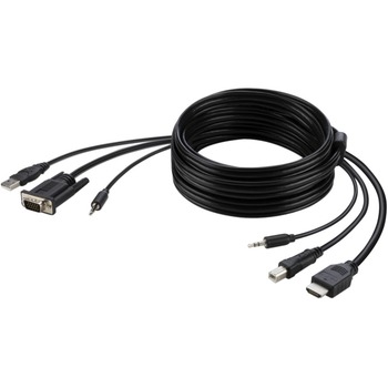 Belkin VGA to HDMI SKVM Combo Cable, 10 ft, 15-pin HD-15 Male, 4-pin USB Type A Male, 1920 x 1080, Gold Plated Connector