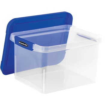 Bankers Box Heavy Duty Plastic File Box, Letter/Legal, Lid Lock Closure, Heavy Duty, Blue, 2/Pack