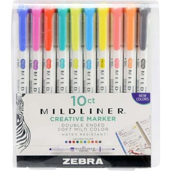 Zebra Mildliner Double Ended Highlighter, Chisel/Bullet Tip, Assorted Colors, 10/Set