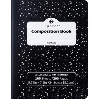 S. P. RICHARDS COMPANY Hardcover Composition Notebook, College Ruled, 7.5&quot; x 9.75&quot;, White Paper, Black Marble Cover, 100 Sheets, 12 Notebooks/Pack