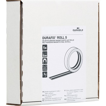 Durable DURAFIX Roll, Self-Adhesive Magnetic Strip, 16.5 ft., Silver, 10/Pack