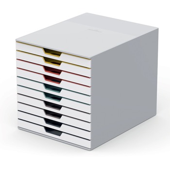 Durable VARICOLOR MIX 10 Drawer Desktop Storage Box, 11&quot;H x 11.5&quot;W x 14&quot;D, White/Multicolor, Plastic