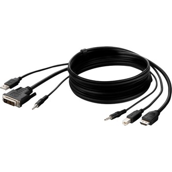 Belkin DVI to HDMI High Retention + USB A/B + Audio Passive Combo KVM Cable, 10 ft, Male to Male, Gold Plated Connector