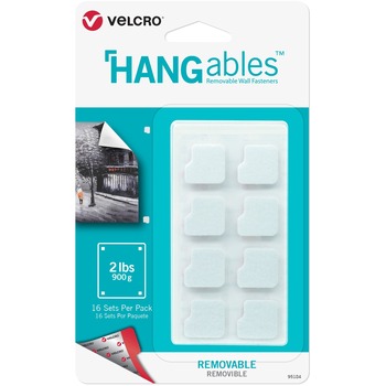 VELCRO Brand HANGables™ Removable Wall Fasteners, 7/8&quot; Squares, White, 16/PK