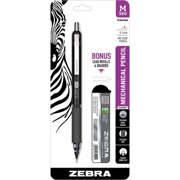 Zebra M-350 Mechanical Pencil, HB, #2 Lead, 0.7 mm Lead Diameter, Refillable, Black Lead, Metal Barrel