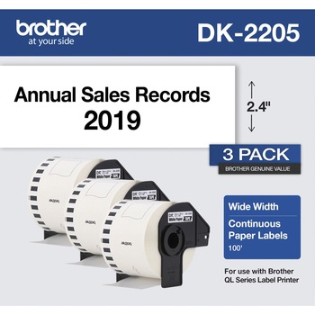 Brother DK Multipurpose Label - 2 2/5&quot; Width x 100 ft Length - Rectangle - Thermal - Black on White - Paper - 3 Roll