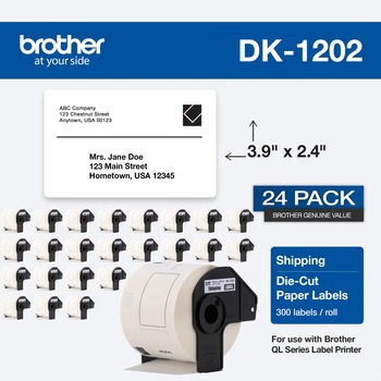 Brother DK Address Label - 2 2/5&quot; Width x 3 29/32&quot; Length - Rectangle - Thermal - Paper - 300 / Roll - 24 Roll