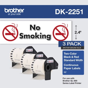 Brother DK Multipurpose Thermal Label, 2 2/5&quot; x 50 &#39; Length, Black/Red On White, Paper, 3/PK