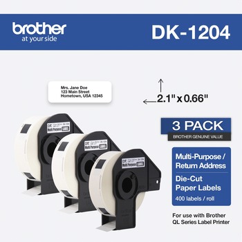 Brother DK Multipurpose Label - 21/32&quot; Width x 2 1/10&quot; Length - Rectangle - Thermal - Paper - 400 / Roll - 3 Roll