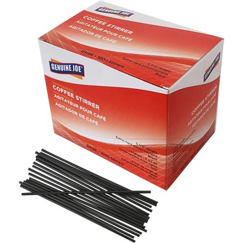 Genuine Joe Plastic Stirrers, 5.5&quot;, Black, 500/Box