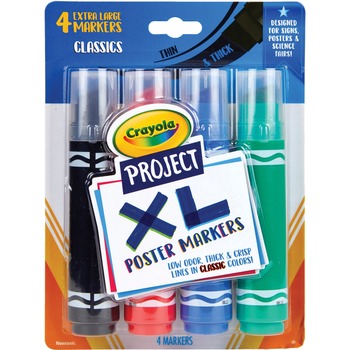 Crayola XL Classic Poster Markers, Bold Marker Point, Chisel Marker Point Style, Assorted, 4/Pack