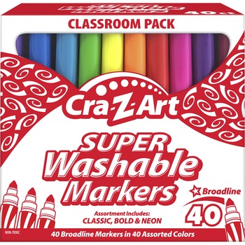 Cra-Z-Art Super Washable Broadline Markers Pack, Assorted, 40/ST