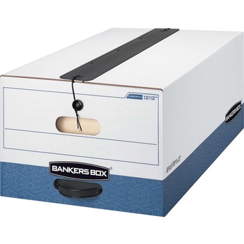 Bankers Box Liberty Plus File Storage Box, Legal, String/Button Tie Closure, Heavy Duty, Corrugated Paper, White/Blue, 12/Carton