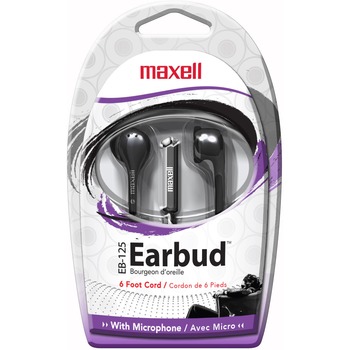 Maxell On-Earbud with MIC, Mini-phone (3.5mm), Wired, 6 ft Cable, Black