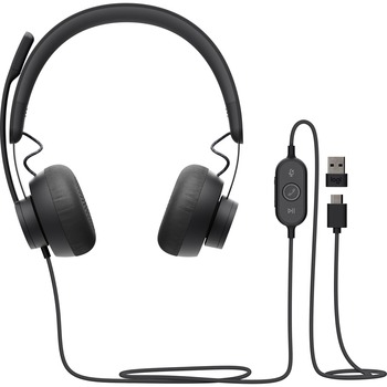 Logitech Zone 750 Wired Stereo Headset, USB Type C, 6 ft Cable, Black