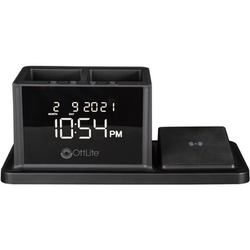 OttLite LED Clock Organizer With Wireless Charging