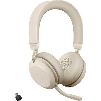 Jabra Evolve2 75 Wireless Stereo Headset, 98.4 ft, MEMS Technology Microphone, Noise Canceling, Beige