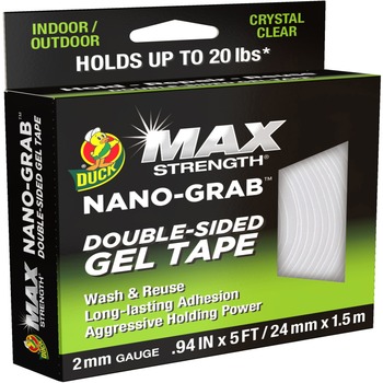 Duck Max Strength Double-Sided Gel Tape, 5&#39;L x 0.94&quot;W, Clear