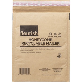 Duck Flourish Honeycomb Recyclable Mailers, 8-4/5&quot;W x 10-45/64&quot;L, Brown