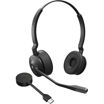 Jabra Engage 55 Stereo USB-C Wireless Headset, DECT, 492.1 ft, MEMS Technology Microphone, Black